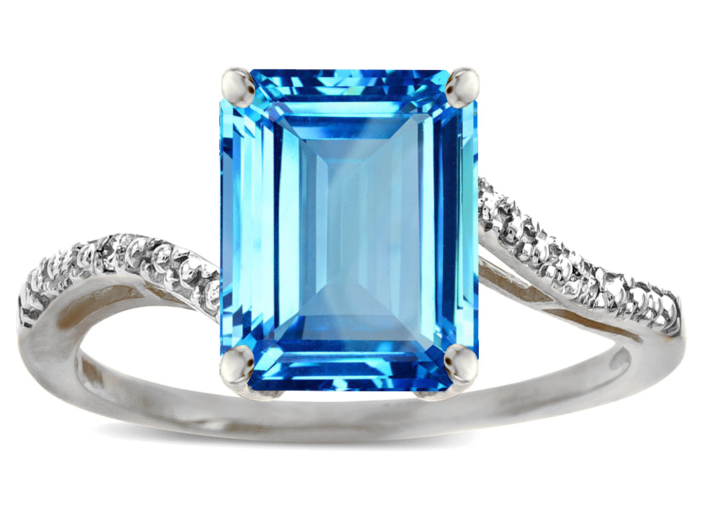 Star K  Big Stone Octagon Emerald Cut 10x8 Blue Topaz Bypass solitaire ring
