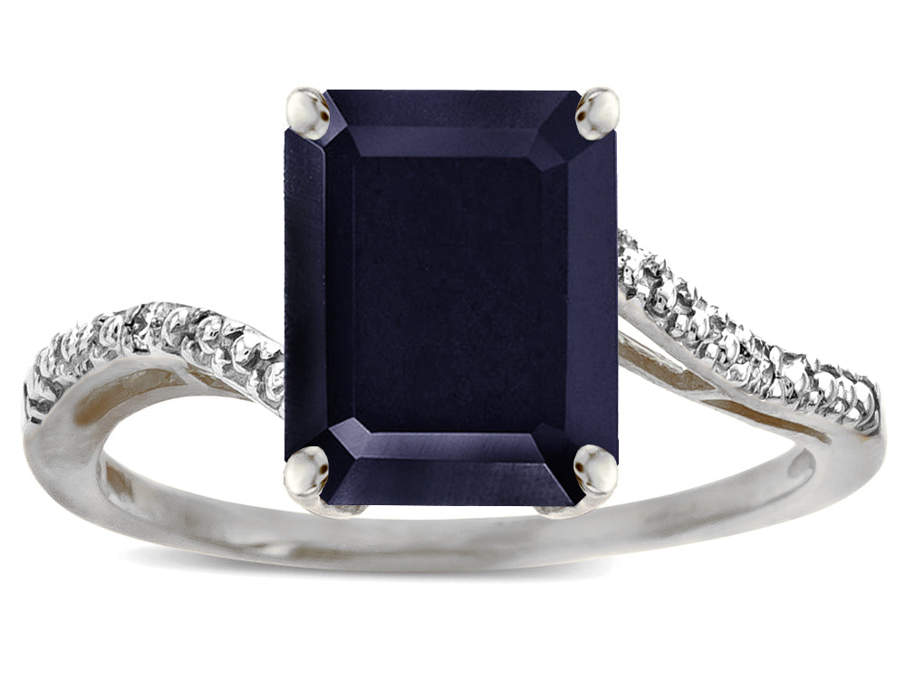 Star K  Big Stone Octagon Emerald Cut 10x8 Black Sapphire Bypass solitaire ring
