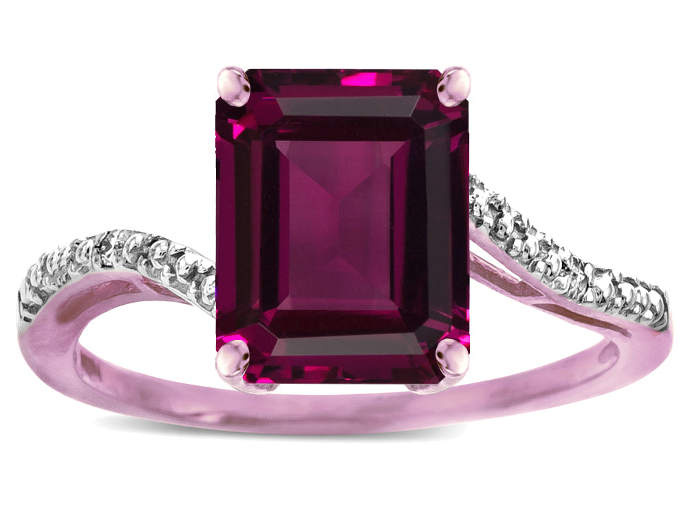 Star K ™ Big Stone Octagon Emerald Cut 10x8 Rhodolite Bypass solitaire ring