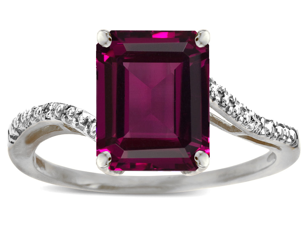 Star K ™ Big Stone Octagon Emerald Cut 10x8 Rhodolite Bypass solitaire ring