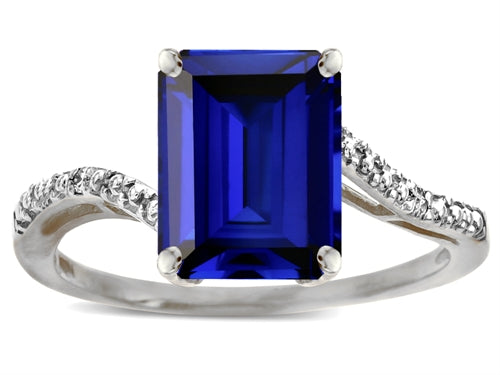 Star K  Octagon Emerald Cut Big Stone 10x8 Created Sapphire Bypass solitaire ring