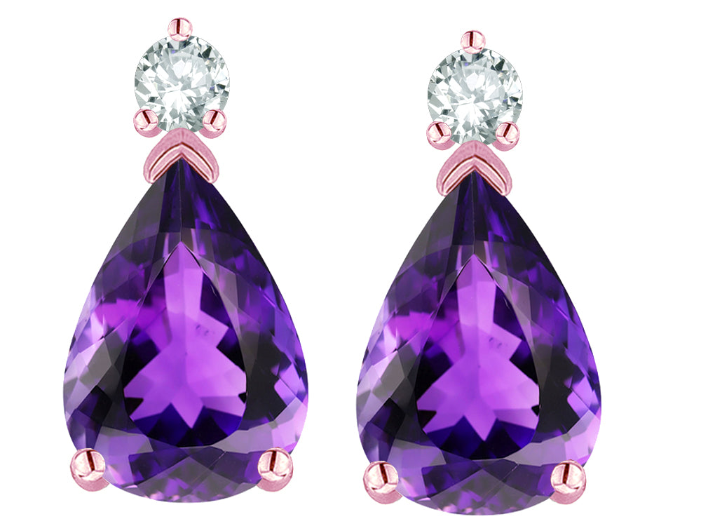 Star K  8x6mm Pear Shape Genuine Amethyst Classic Drop Earring Studs