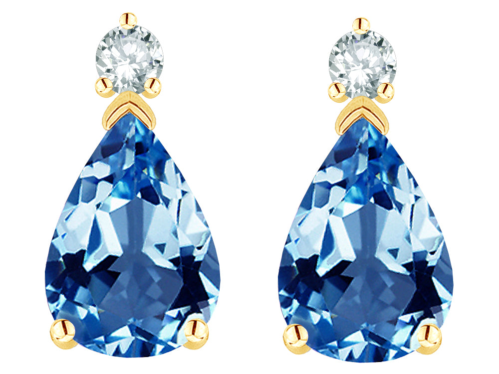 Star K  8x6mm Pear Shape Genuine Blue Topaz Classic Drop Earring Studs