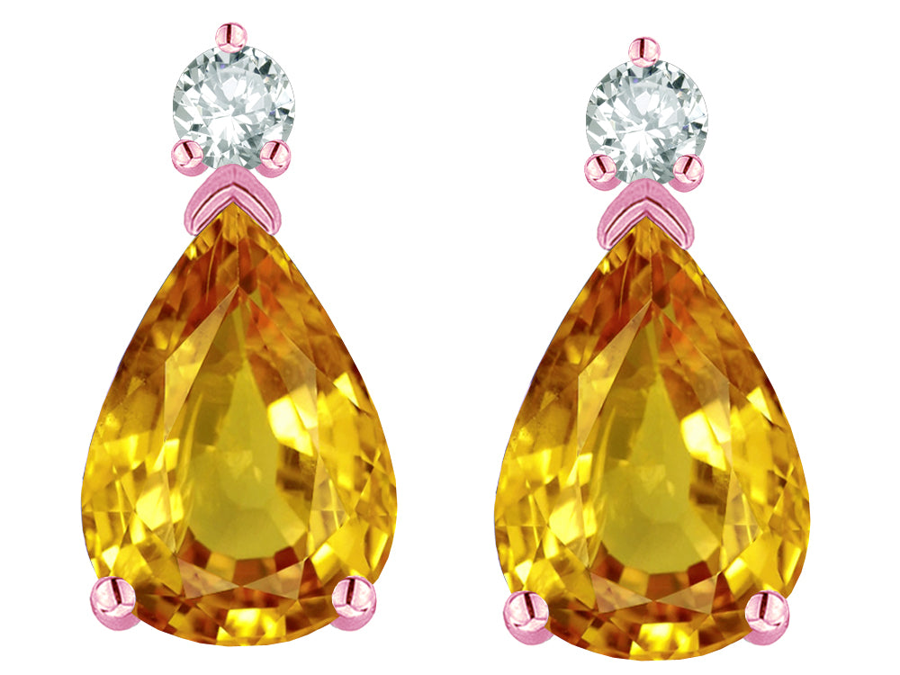 Star K  8x6mm Pear Shape Genuine Citrine Classic Drop Earring Studs