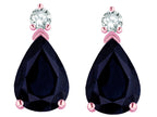 Star K  8x6mm Pear Shape Genuine Black Sapphire Classic Drop Earring Studs