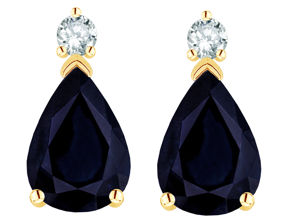 Star K  8x6mm Pear Shape Genuine Black Sapphire Classic Drop Earring Studs