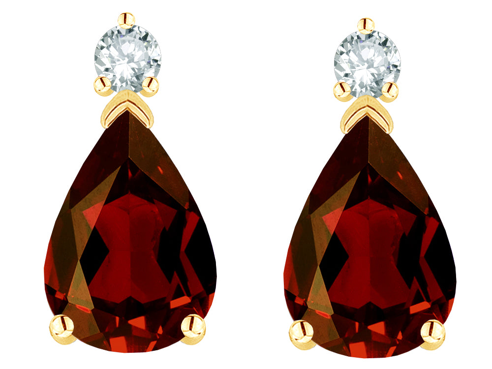 Star K  8x6mm Pear Shape Genuine Garnet Classic Drop Earring Studs