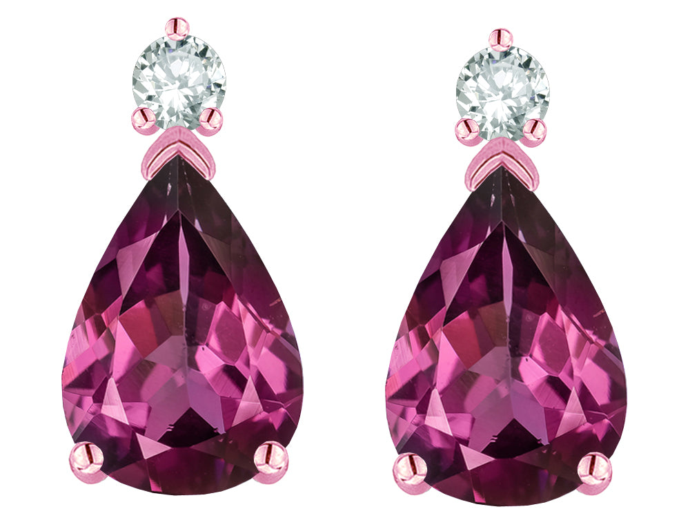Star K  8x6mm Pear Shape Genuine Rhodolite Classic Drop Earring Studs