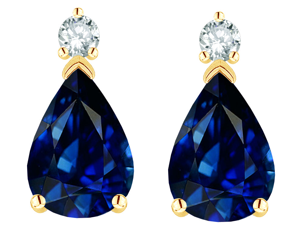 Star K  8x6mm Pear Shape Created Sapphire Classic Drop Earring Studs