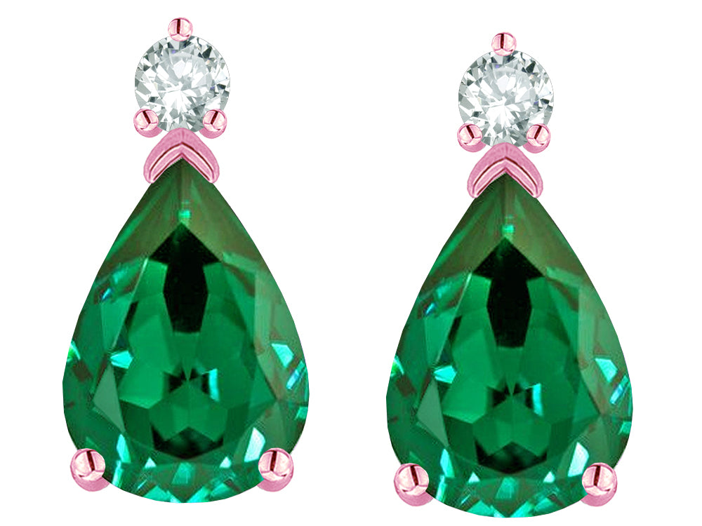 Star K  8x6mm Pear Shape Simulated Emerald Classic Drop Earring Studs