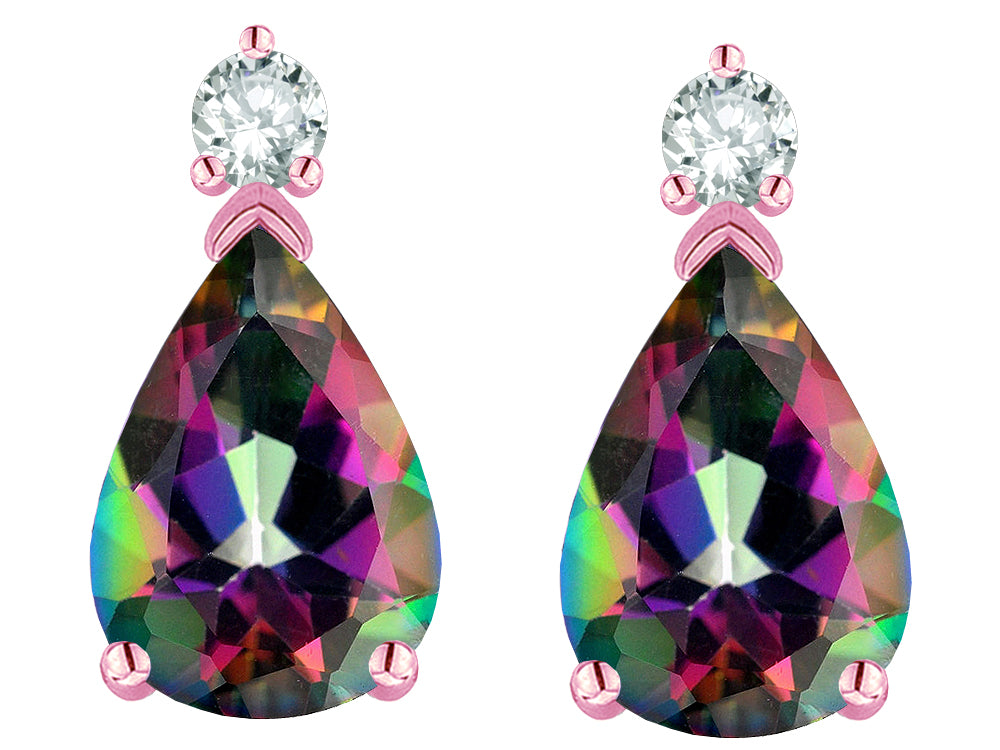 Star K  8x6mm Pear Shape Rainbow Mystic Topaz Classic Drop Earring Studs
