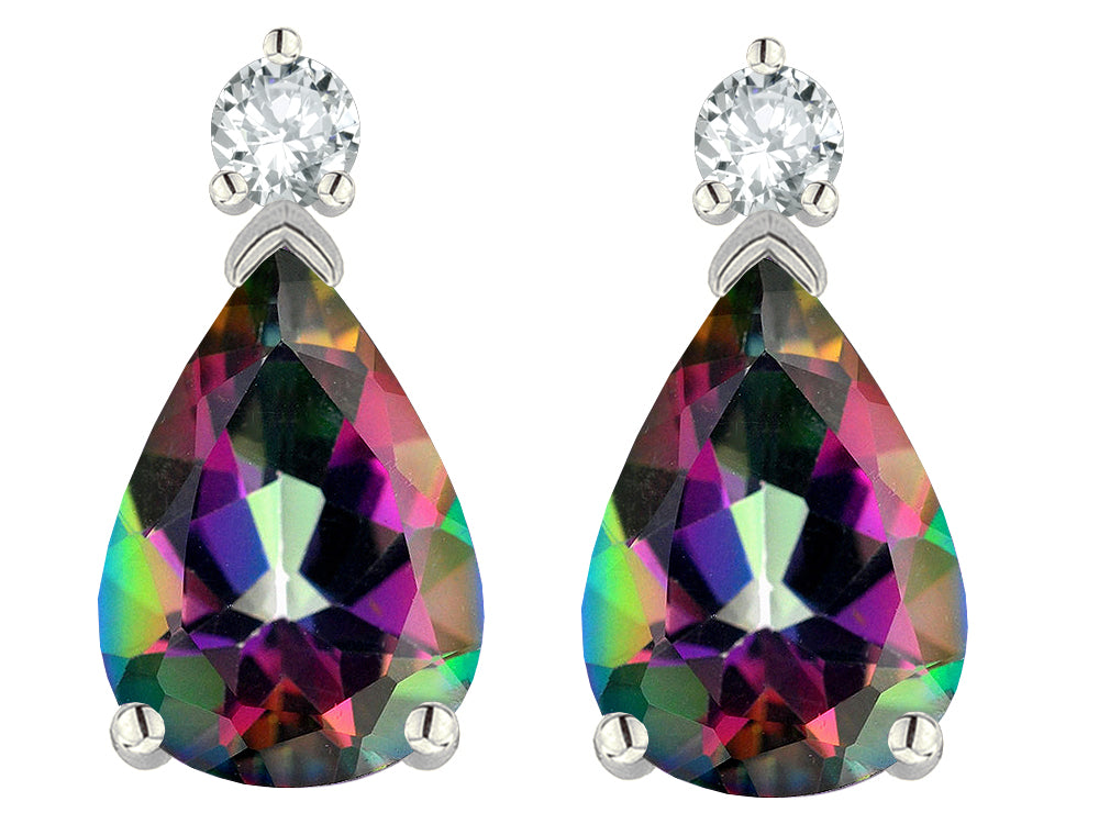 Star K  8x6mm Pear Shape Rainbow Mystic Topaz Classic Drop Earring Studs