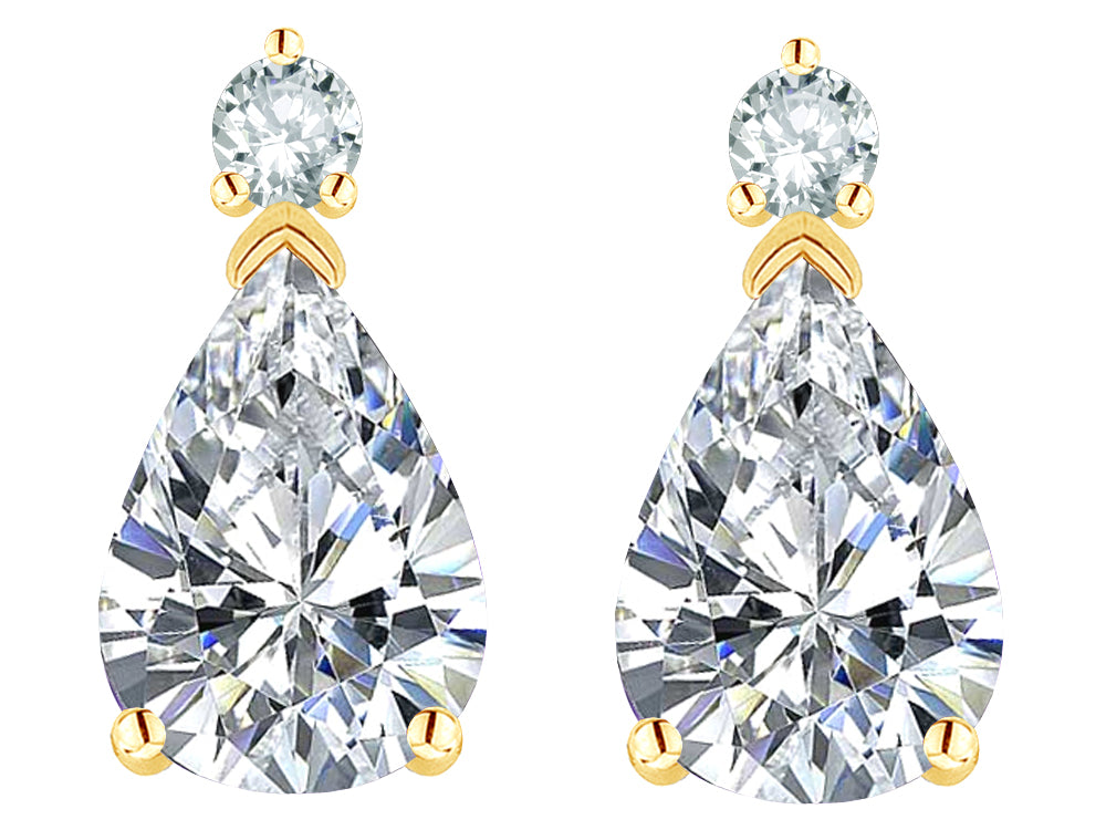 Star K  8x6mm Pear Shape Genuine White Topaz Classic Drop Earring Studs