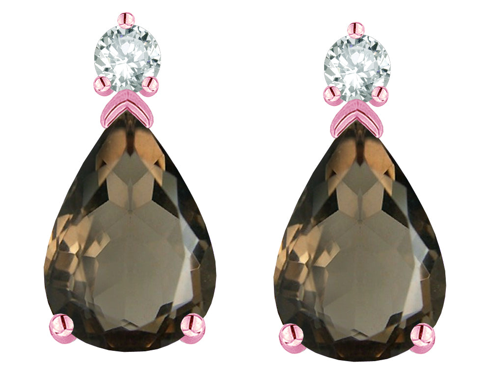 Star K  8x6mm Pear Shape Genuine Smoky Quartz Classic Drop Earring Studs