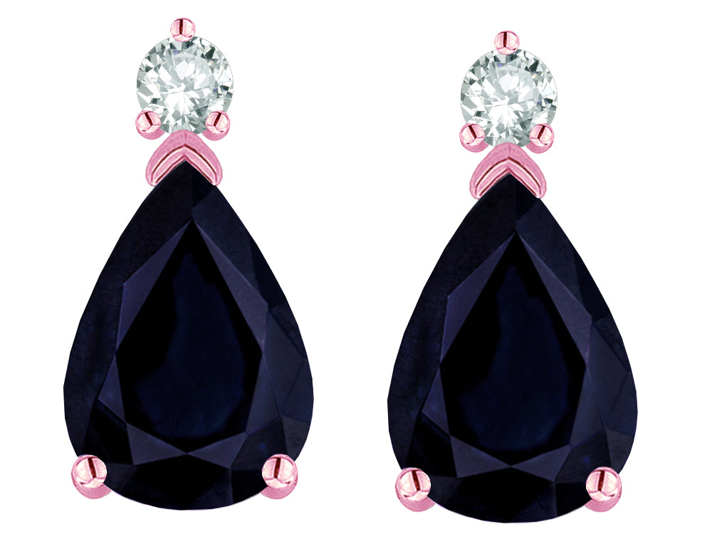 Star K  8x6mm Pear Shape Genuine Black Sapphire Classic Drop Earring Studs