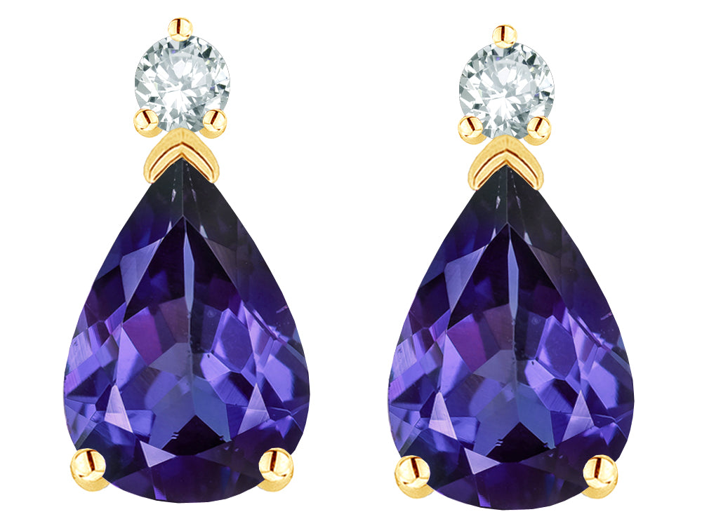Star K  8x6mm Pear Shape Genuine Iolite Classic Drop Earring Studs