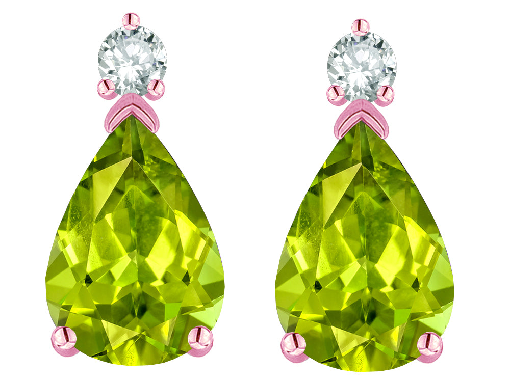 Star K  8x6mm Pear Shape Genuine Peridot Classic Drop Earring Studs