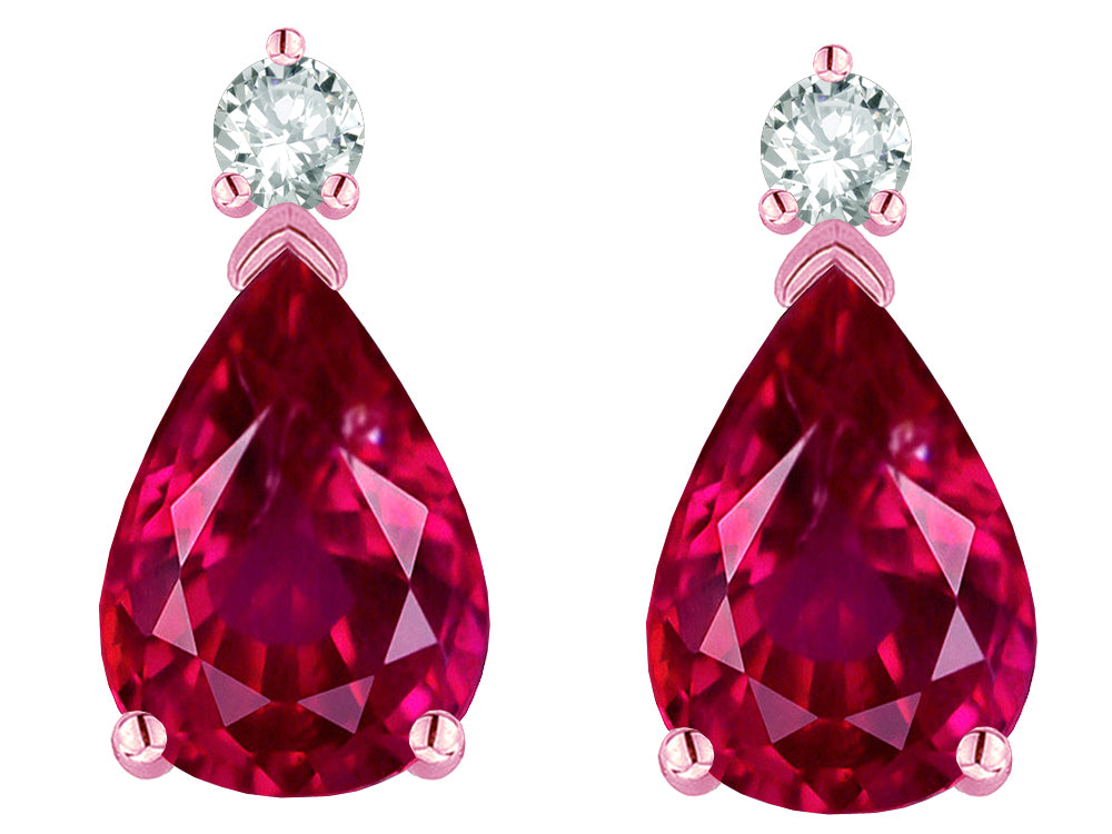 Star K  8x6mm Pear Shape Created Ruby Classic Drop Earring Studs