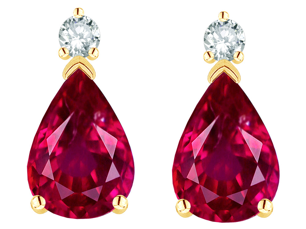 Star K  8x6mm Pear Shape Created Ruby Classic Drop Earring Studs
