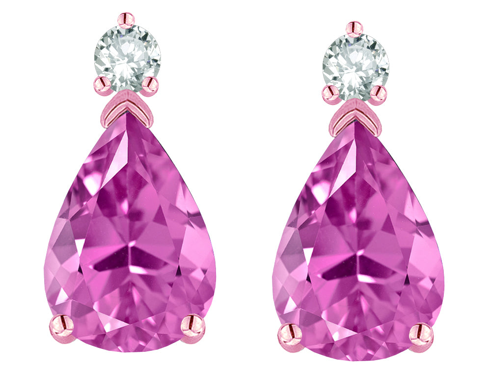 Star K  8x6mm Pear Shape Created Pink Sapphire Classic Drop Earring Studs