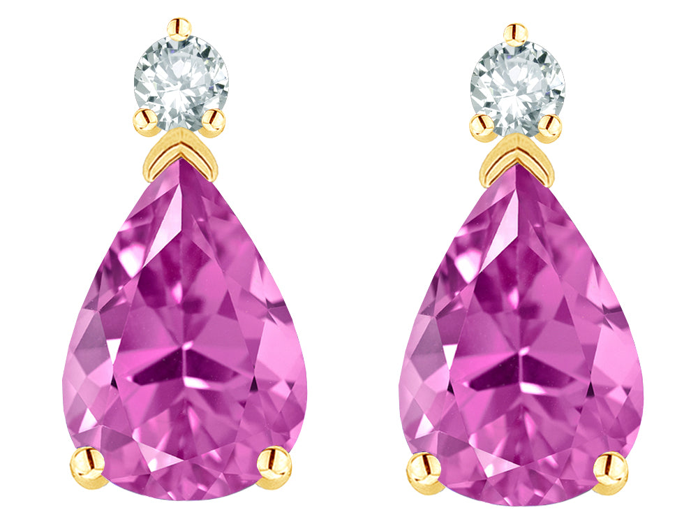 Star K  8x6mm Pear Shape Created Pink Sapphire Classic Drop Earring Studs