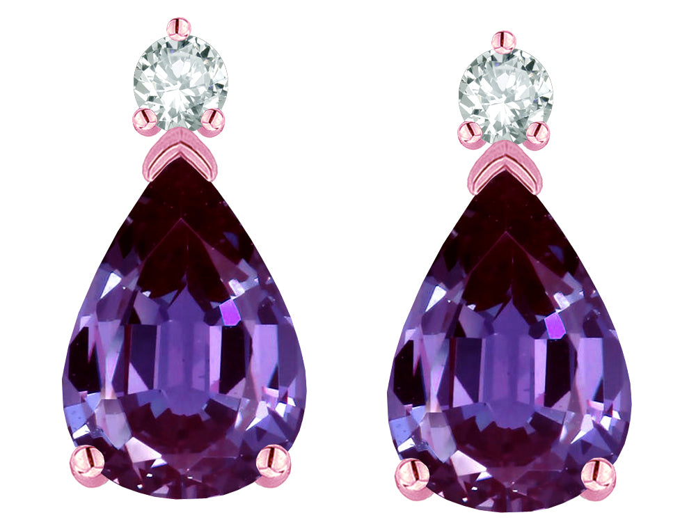 Star K  8x6mm Pear Shape Simulated Alexandrite Classic Drop Earring Studs
