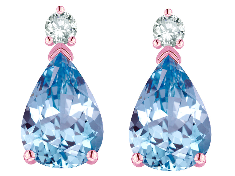 Star K  8x6mm Pear Shape Simulated Aquamarine Classic Drop Earring Studs