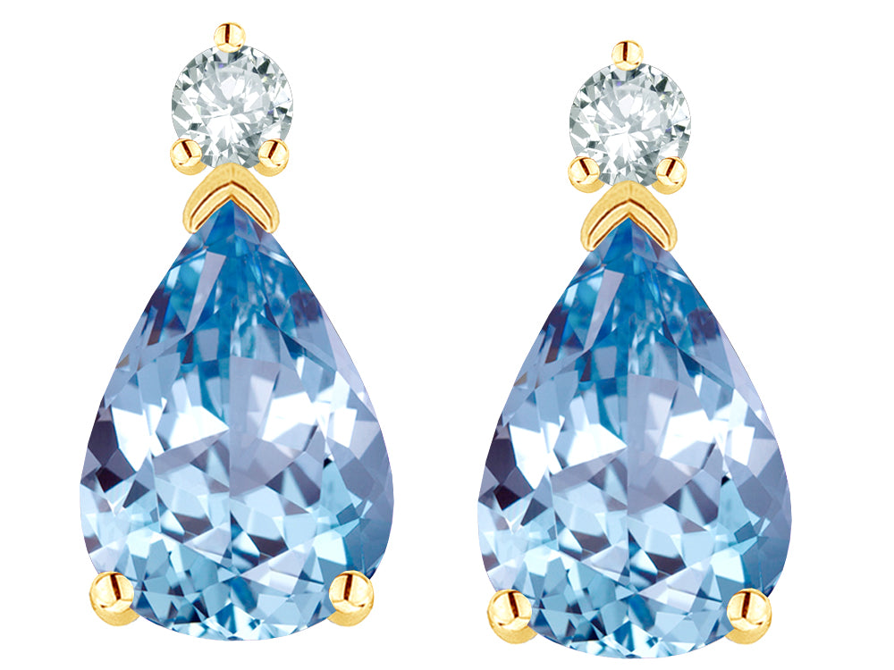 Star K  8x6mm Pear Shape Simulated Aquamarine Classic Drop Earring Studs