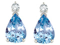 Star K  8x6mm Pear Shape Simulated Aquamarine Classic Drop Earring Studs