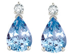 Star K  8x6mm Pear Shape Simulated Aquamarine Classic Drop Earring Studs