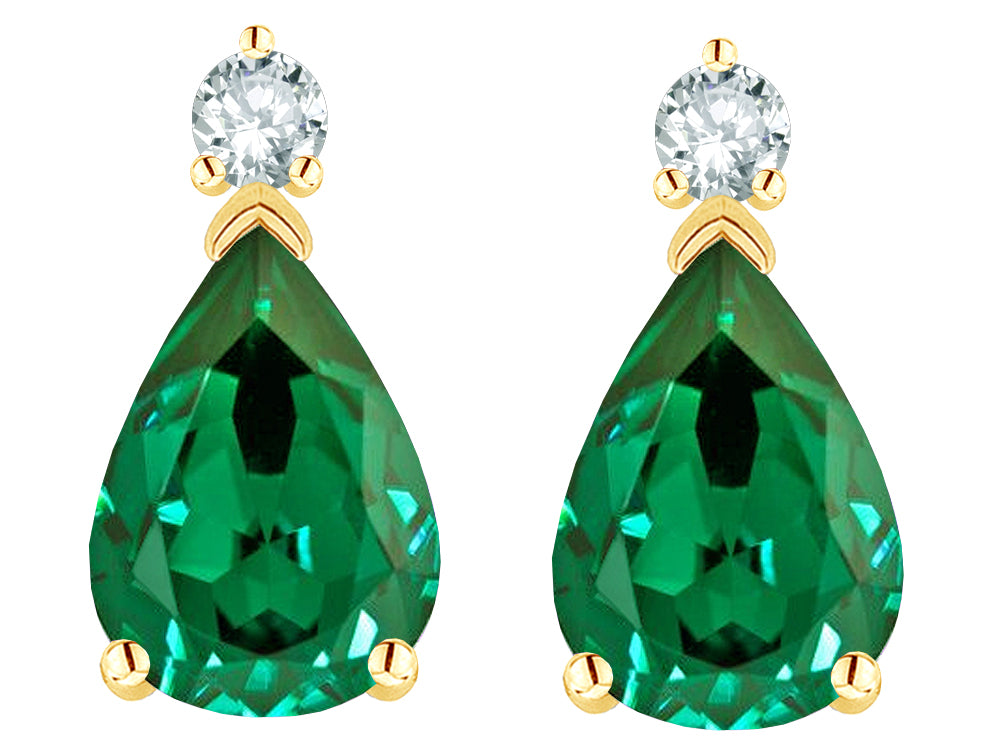 Star K  8x6mm Pear Shape Simulated Emerald Classic Drop Earring Studs