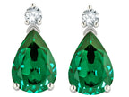 Star K  8x6mm Pear Shape Simulated Emerald Classic Drop Earring Studs