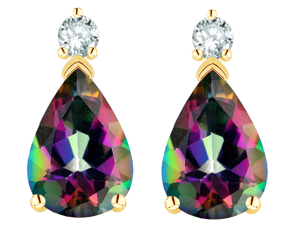 Star K  8x6mm Pear Shape Rainbow Mystic Topaz Classic Drop Earring Studs