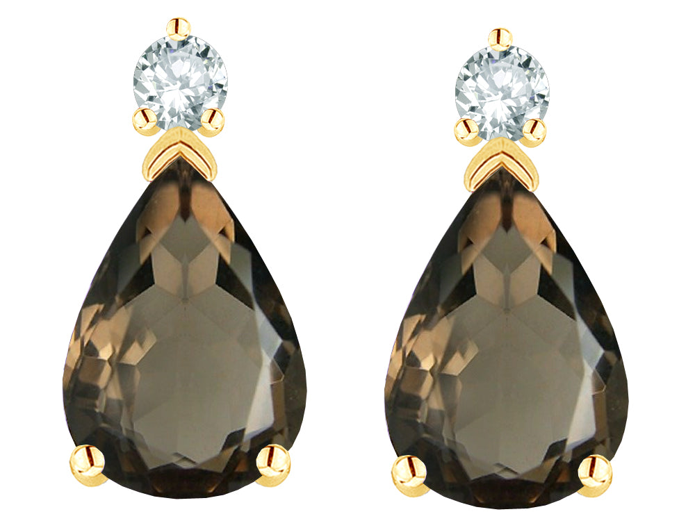 Star K  8x6mm Pear Shape Genuine Smoky Quartz Classic Drop Earring Studs