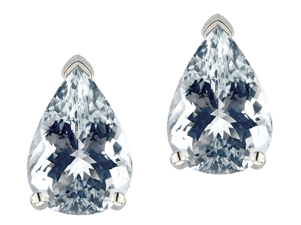 Star K ™ 8x6mm Pear Shape Genuine Aquamarine Classic Solitaire Drop Earring Studs