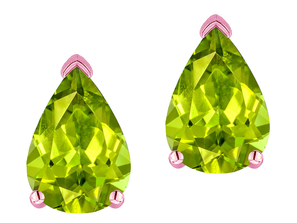 Star K  8x6mm Pear Shape Genuine Peridot Classic Solitaire Drop Earring Studs