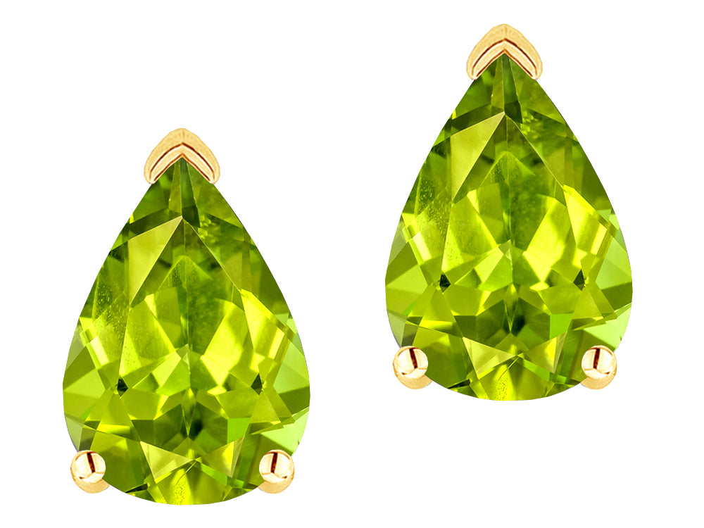 Star K  8x6mm Pear Shape Genuine Peridot Classic Solitaire Drop Earring Studs