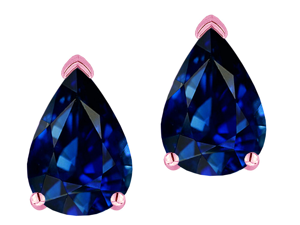 Star K  8x6mm Pear Shape Created Sapphire Classic Solitaire Drop Earring Studs