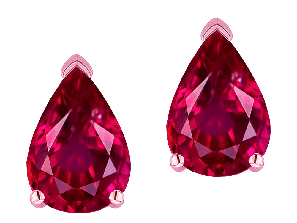 Star K  8x6mm Pear Shape Created Ruby Classic Solitaire Drop Earring Studs