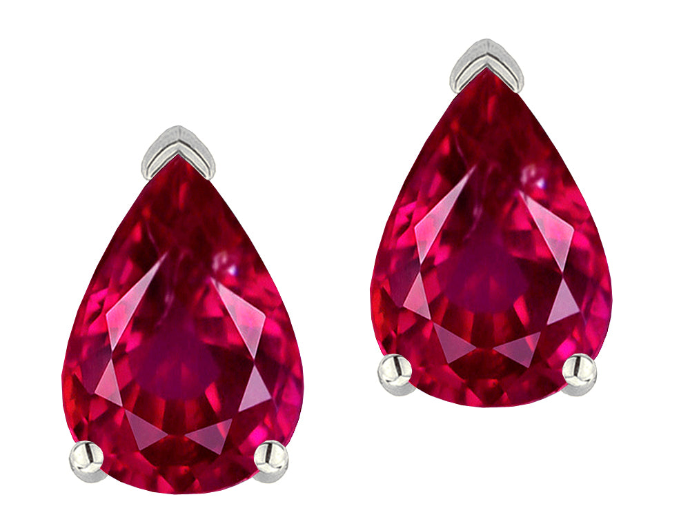Star K ™ 8x6mm Pear Shape Created Ruby Classic Solitaire Drop Earring Studs