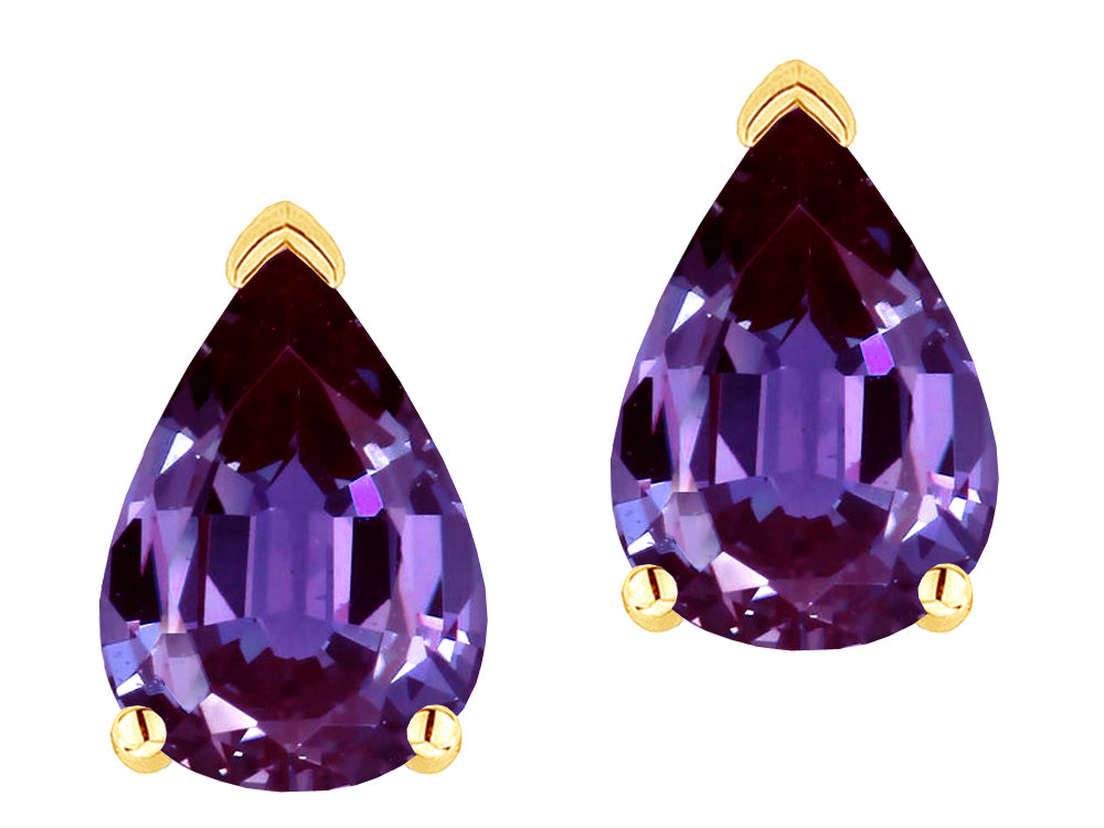 Star K  8x6mm Pear Shape Simulated Alexandrite Classic Solitaire Drop Earring Studs