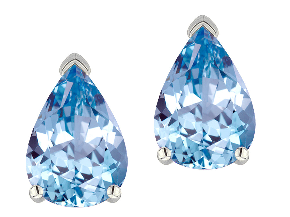 Star K ™ 8x6mm Pear Shape Simulated Aquamarine Classic Solitaire Drop Earring Studs