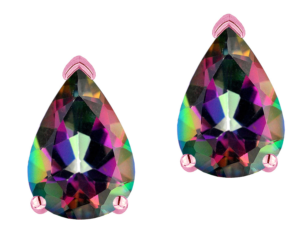 Star K  8x6mm Pear Shape Rainbow Mystic Topaz Classic Solitaire Drop Earring Studs
