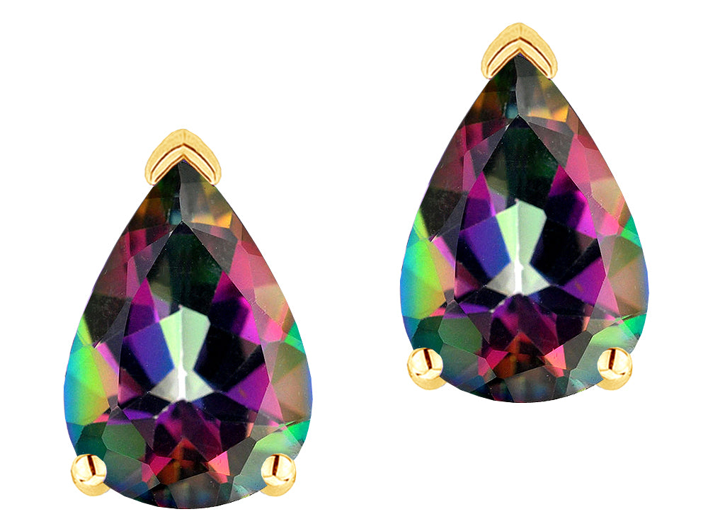 Star K  8x6mm Pear Shape Rainbow Mystic Topaz Classic Solitaire Drop Earring Studs