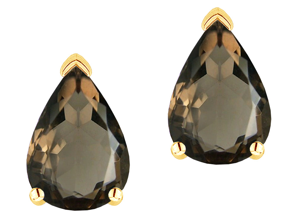 Star K  8x6mm Pear Shape Genuine Smoky Quartz Classic Solitaire Drop Earring Studs