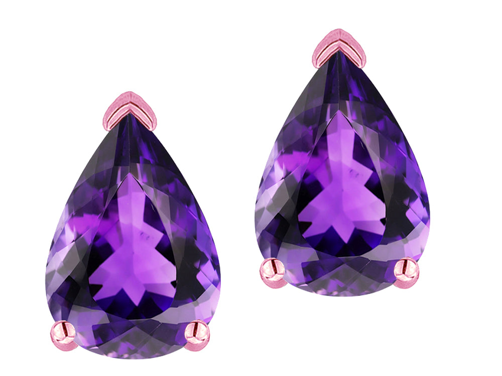 Star K  8x6mm Pear Shape Genuine Amethyst Classic Solitaire Drop Earring Studs
