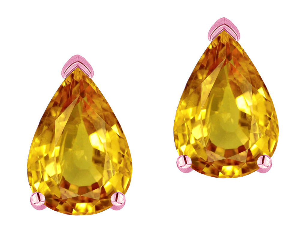 Star K  8x6mm Pear Shape Genuine Citrine Classic Solitaire Drop Earring Studs
