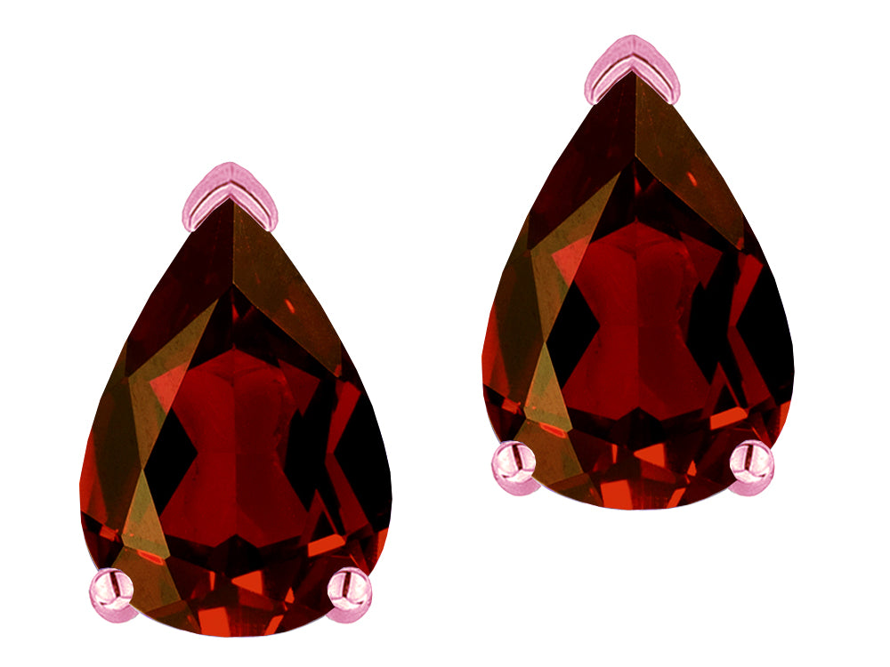 Star K  8x6mm Pear Shape Genuine Garnet Classic Solitaire Drop Earring Studs