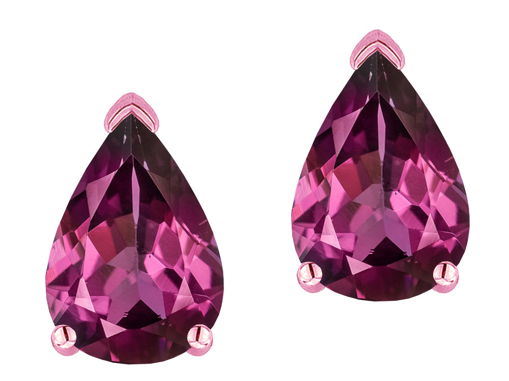 Star K  8x6mm Pear Shape Genuine Rhodolite Classic Solitaire Drop Earring Studs