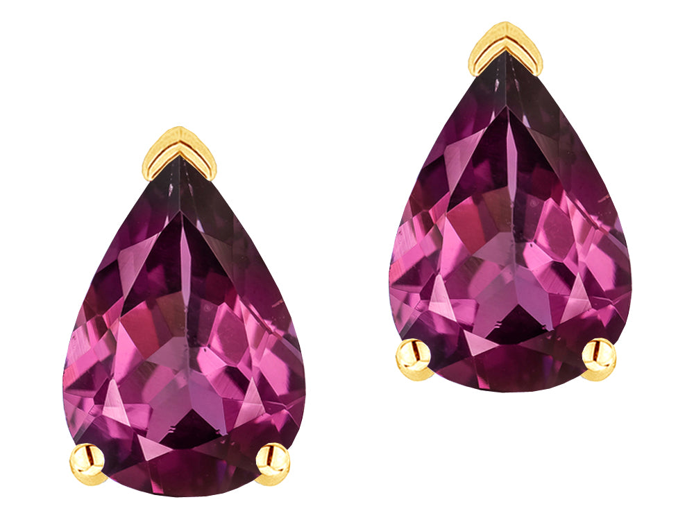 Star K  8x6mm Pear Shape Genuine Rhodolite Classic Solitaire Drop Earring Studs